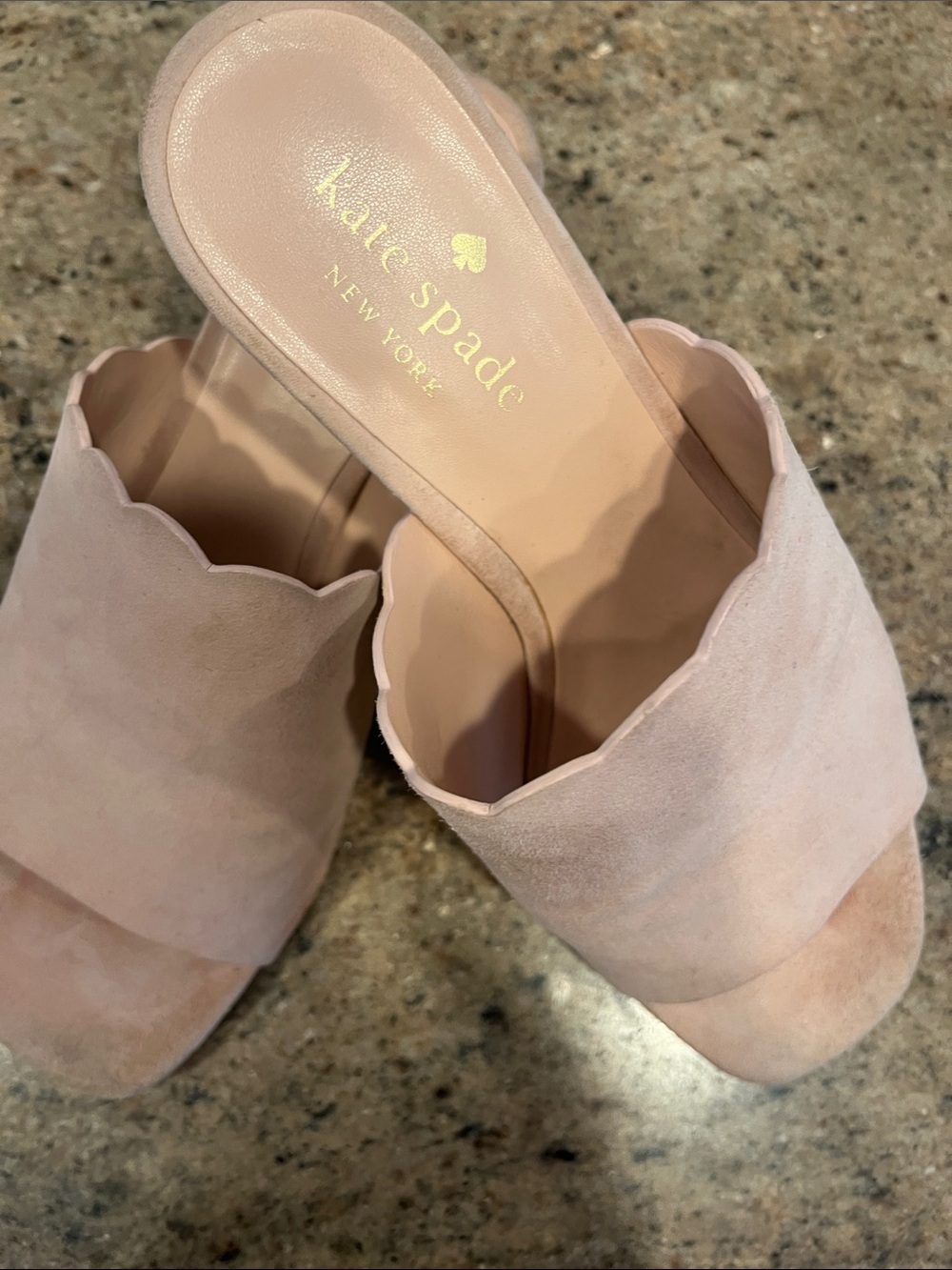 kate spade Blush Pink Scalloped Suede Slide Mules